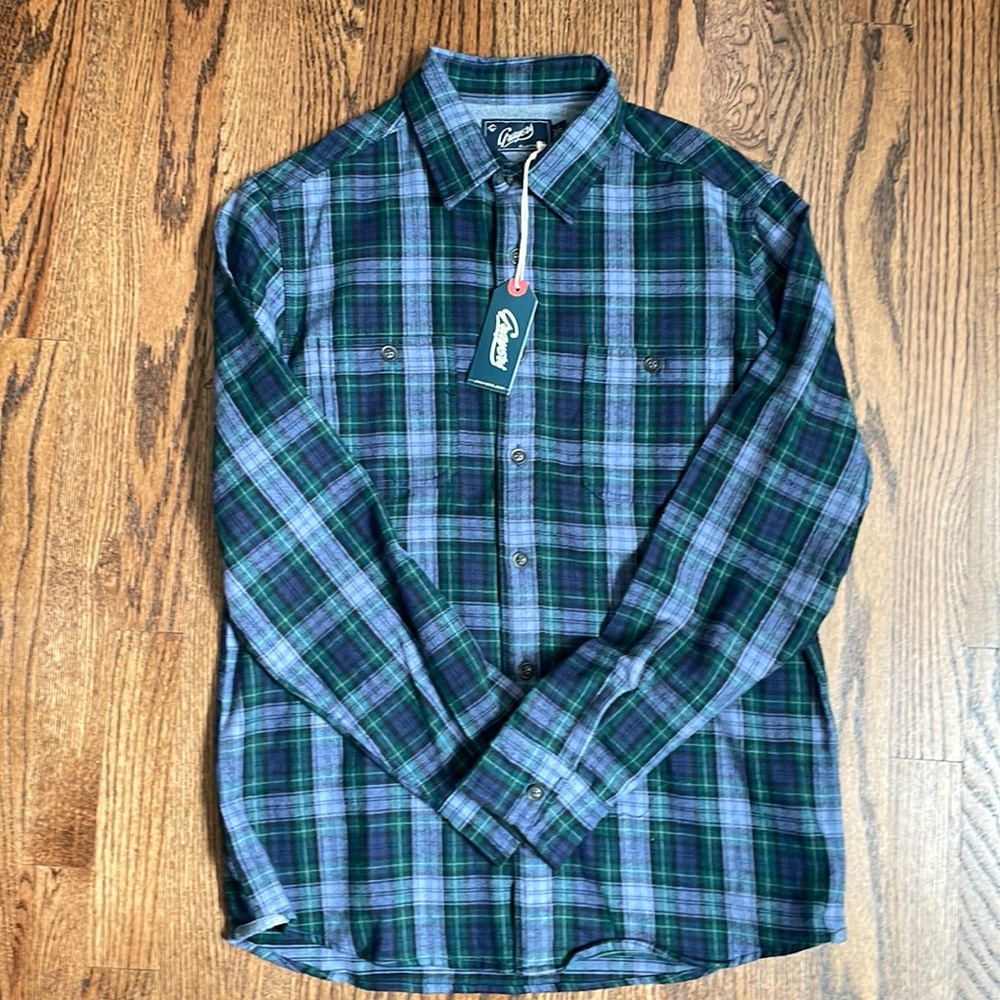Grayers L/S midweight green/blue plaid, size Small, NWT